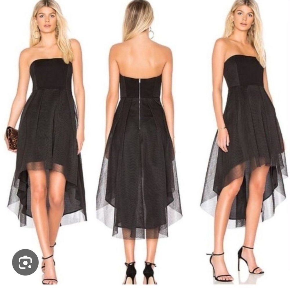 Elliatte Elysian high low Black Strapless party cocktail Dress netting overlay S